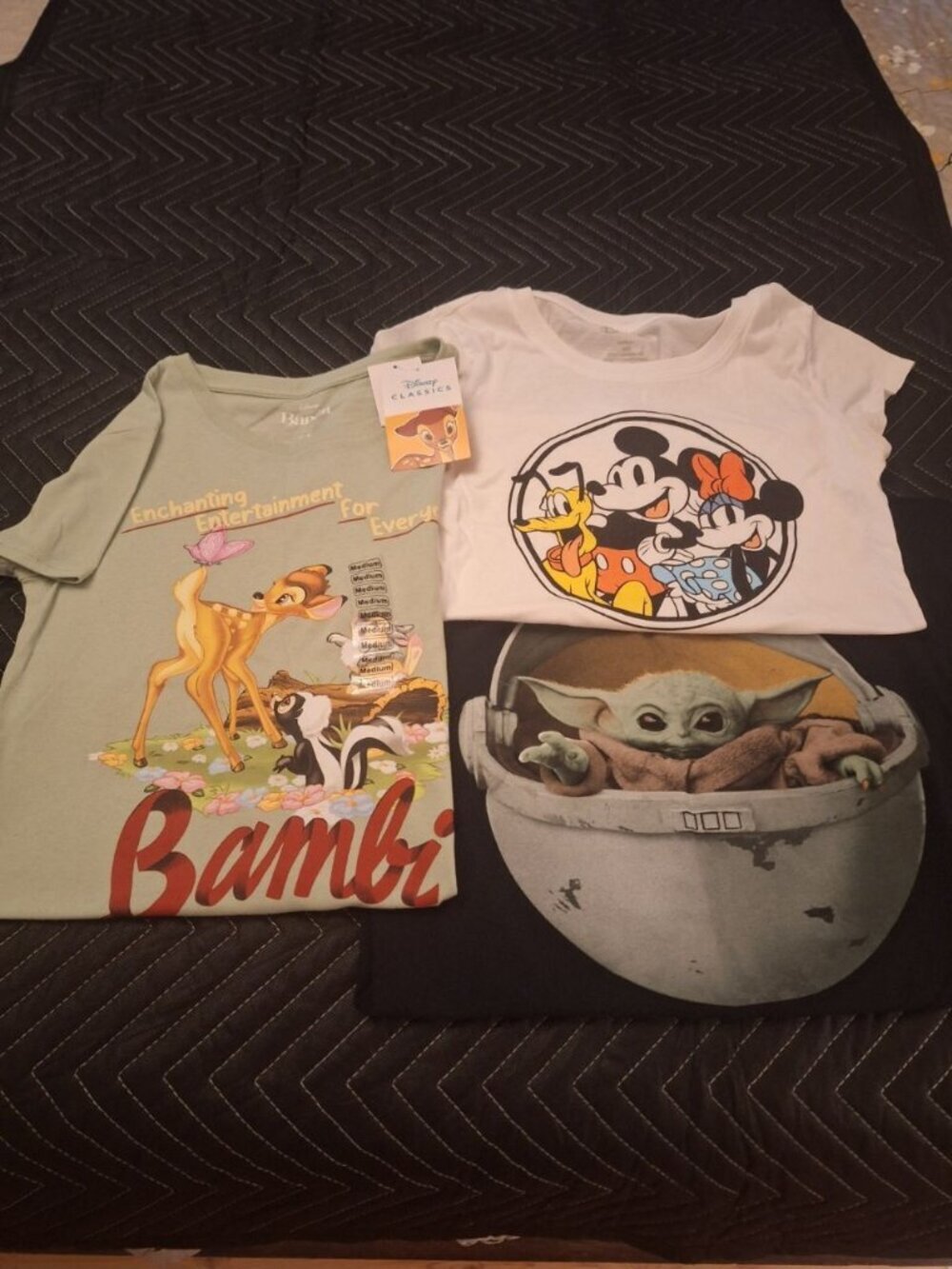 Disney Graphic T-Shirts Lot of 3 Medium Bambi Mickey Mouse Baby Yoda Mandalorian